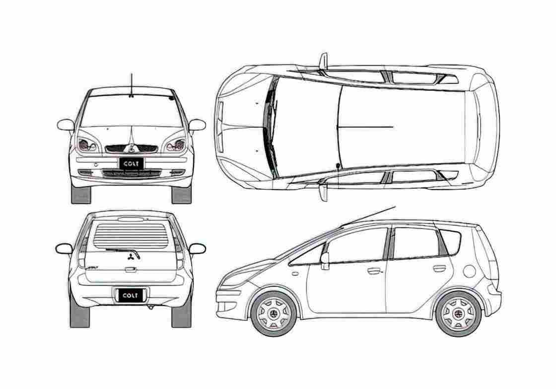 Blueprint Mitsubishi Colt Elegance Minivan 2007 A4 Photo Print