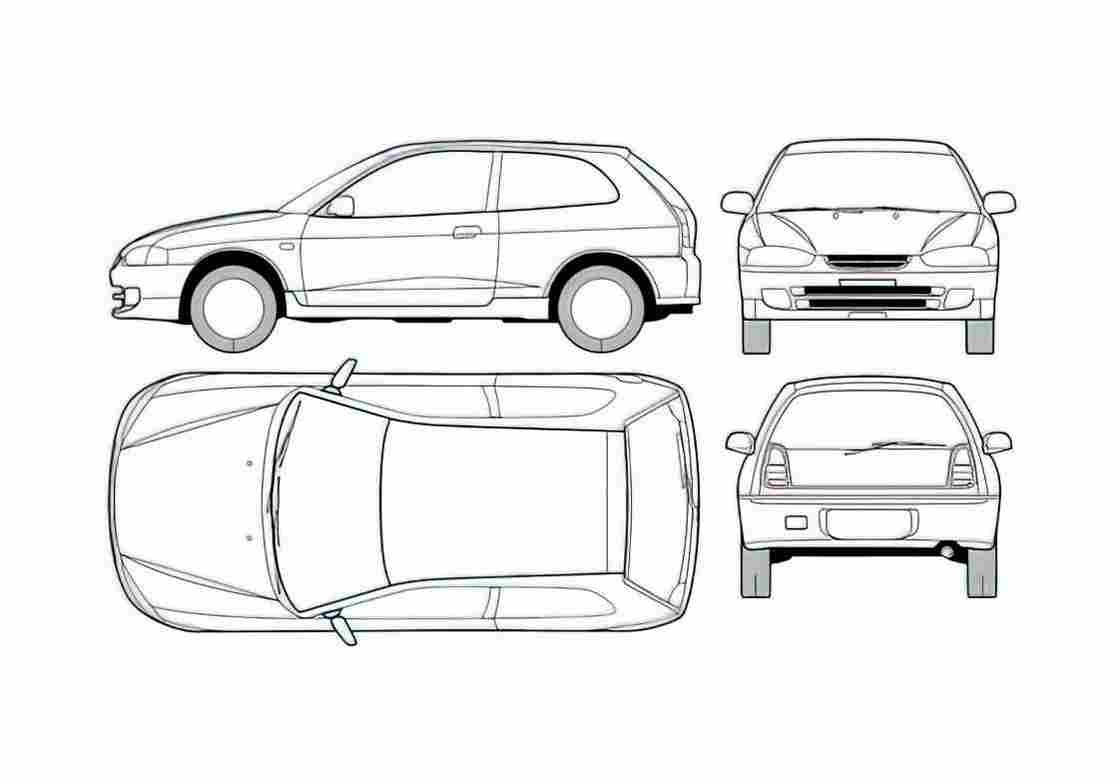 Blueprint Mitsubishi Colt Hatchback 1991 A4 Photo Print