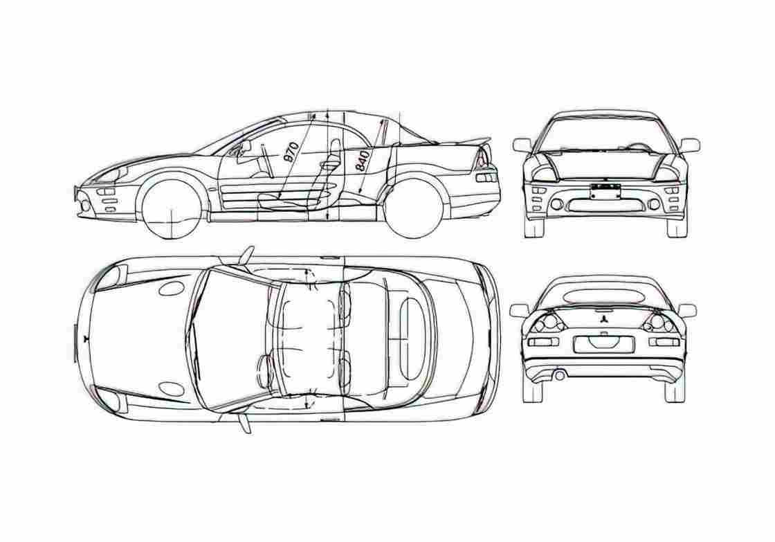 Blueprint Mitsubishi Convertible Cabriolet 2005 A4 Photo Print