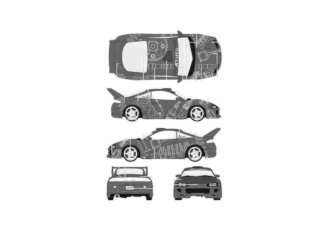 Blueprint Mitsubishi Eclipse Coupe 1999 A4 Photo Print