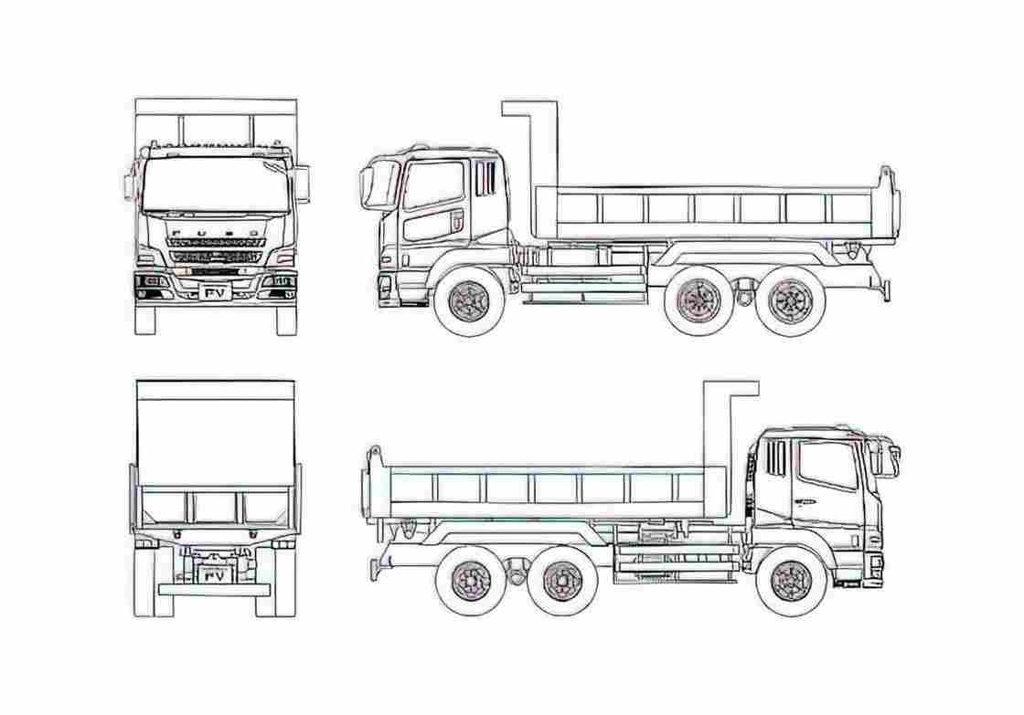 Blueprint Mitsubishi Fuso Super Great Dump Truck 2007 A4 Photo Print