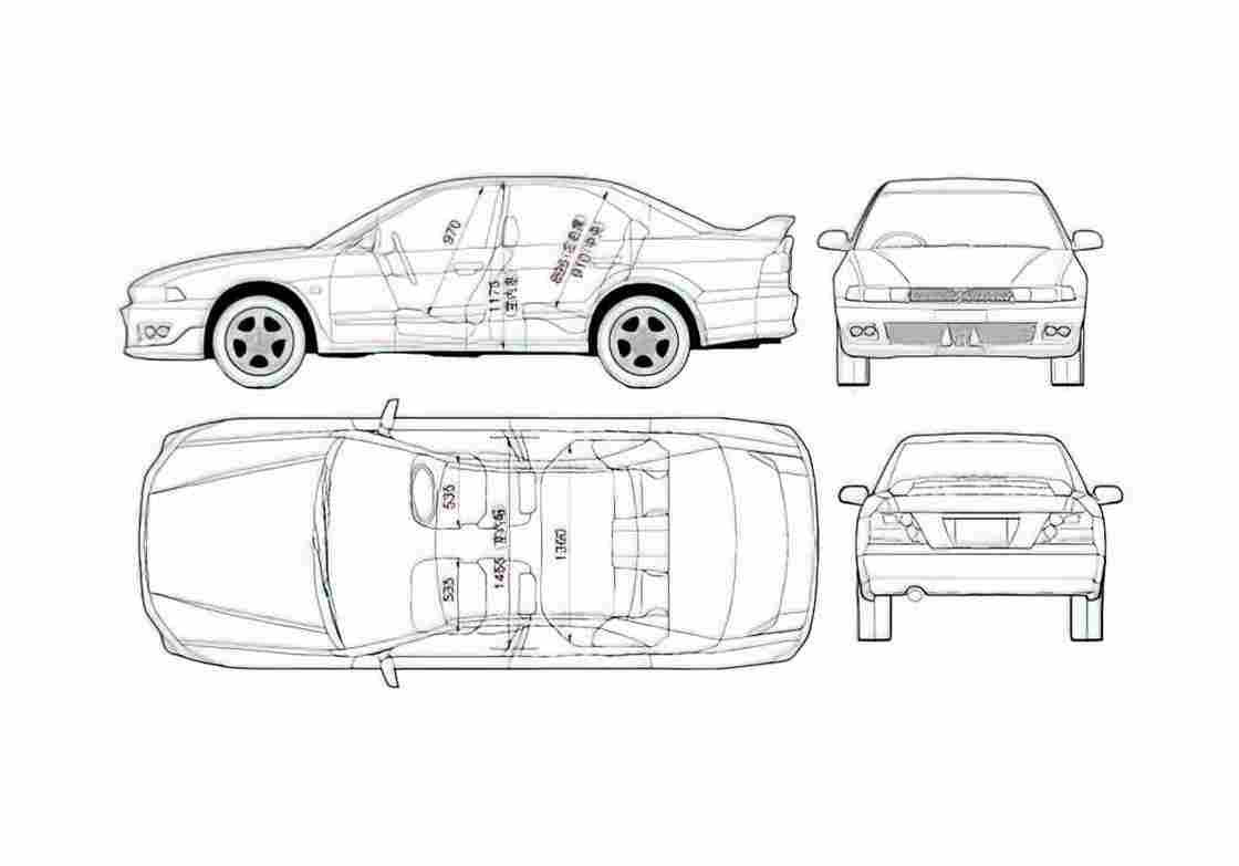 Blueprint Mitsubishi Galant Sedan 1996 A4 Photo Print