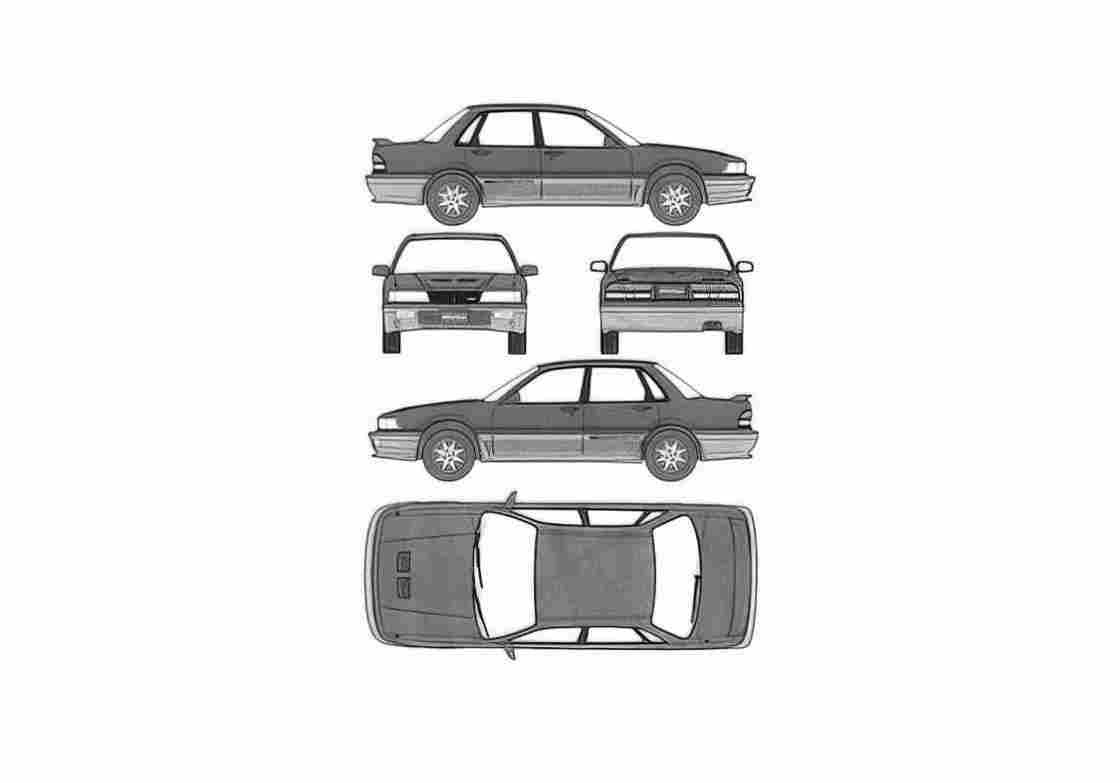 Blueprint Mitsubishi Galant VR4 Sedan 1989 A4 Photo Print