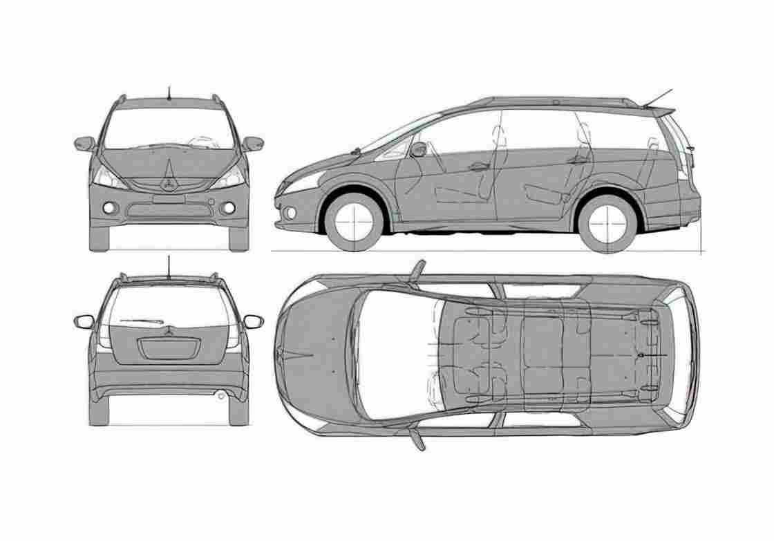 Blueprint Mitsubishi Grandis Minivan 2004 A4 Photo Print