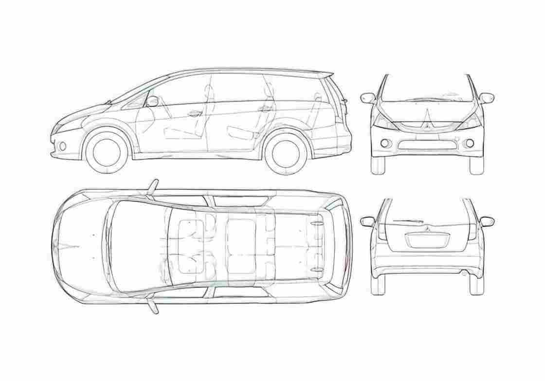 Blueprint Mitsubishi Grandis Minivan 2005 A4 Photo Print