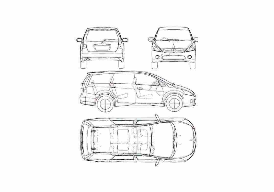 Blueprint Mitsubishi Grandis Minivan 2007 A4 Photo Print