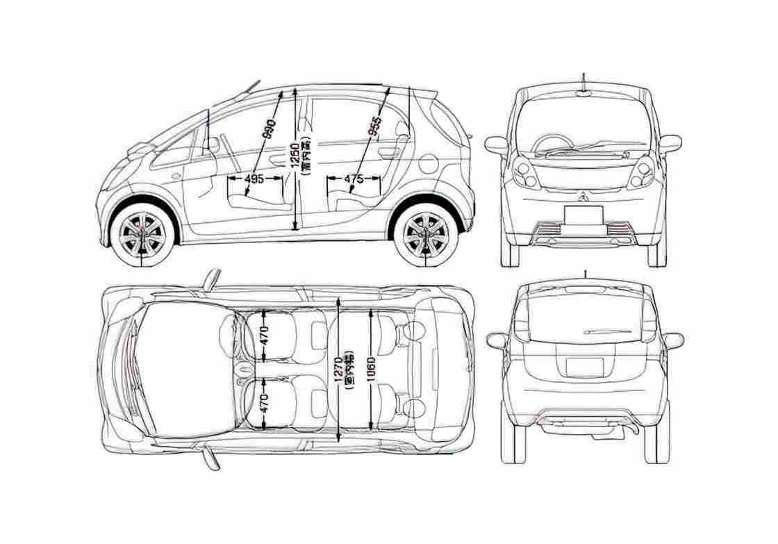 Blueprint Mitsubishi I Hatchback 2006 A4 Photo Print