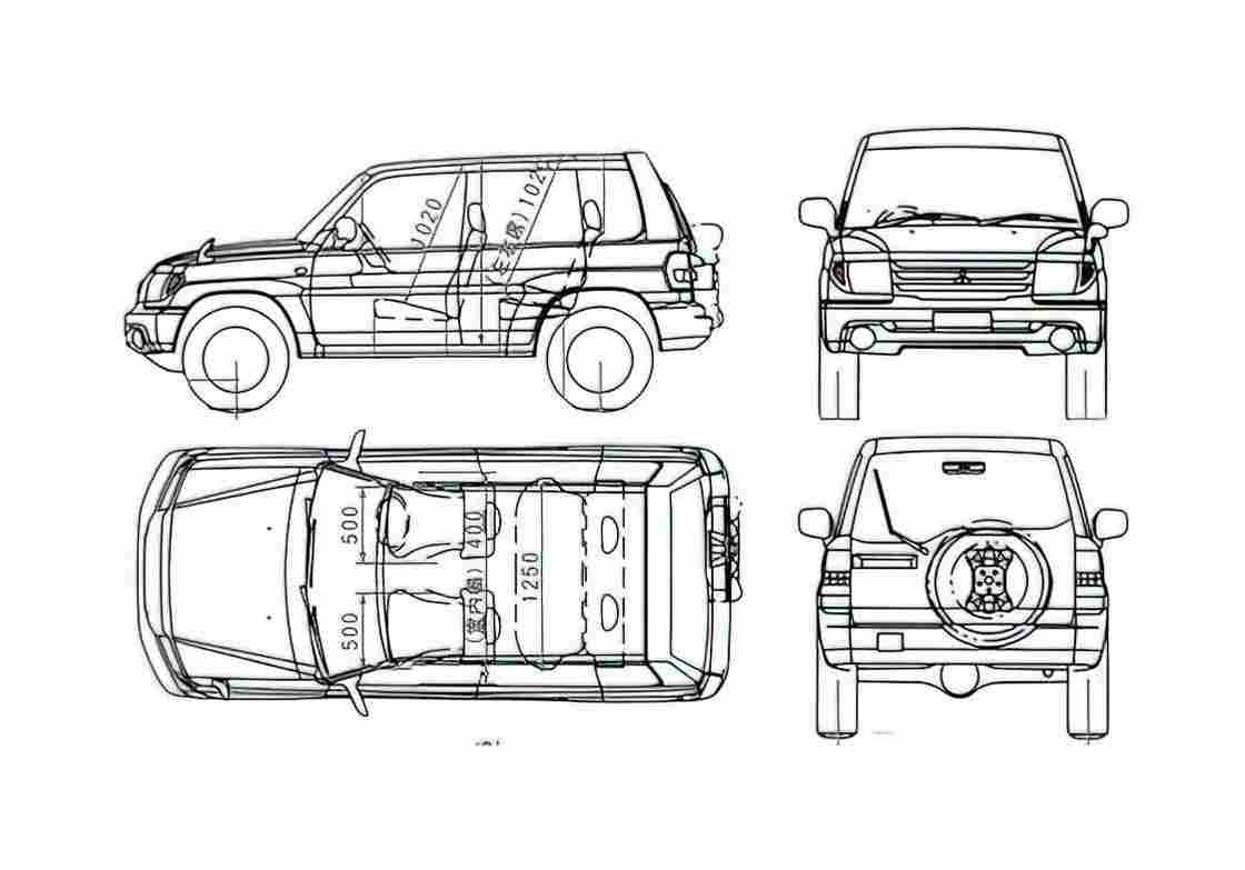 Blueprint Mitsubishi IO SUV 2005 A4 Photo Print