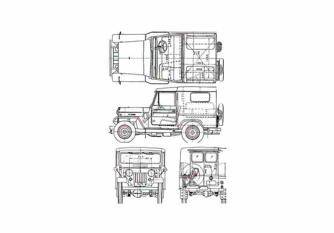 Blueprint Mitsubishi Jeep J20 SUV 1967 A4 Photo Print