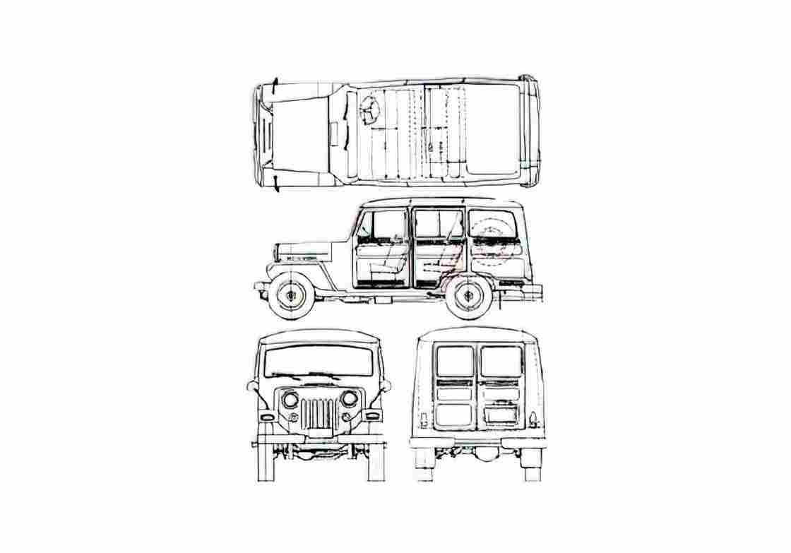 Blueprint Mitsubishi Jeep J30 Wagon 1967 A4 Photo Print