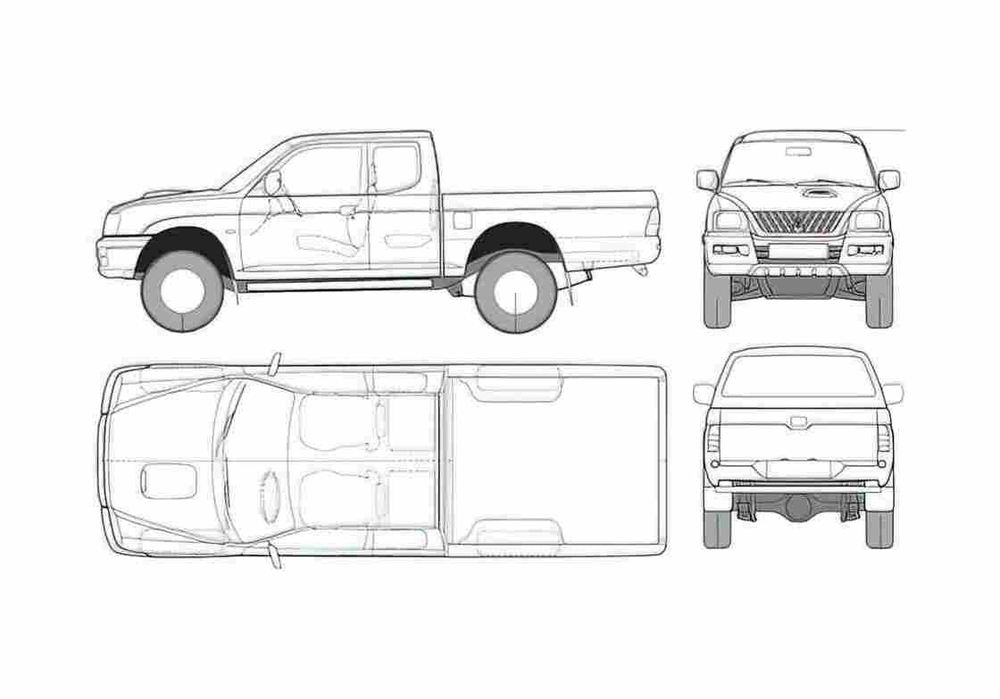 Blueprint Mitsubishi L 200 Pick up 2004 A4 Photo Print