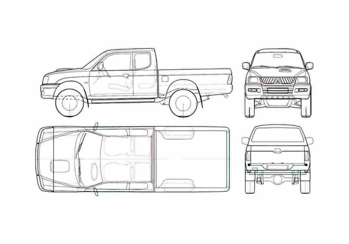 Blueprint Mitsubishi L 200 Pick up 2005 A4 Photo Print