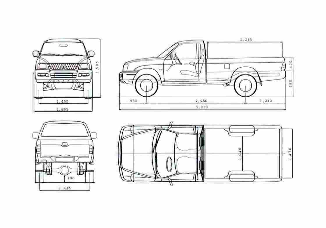 Blueprint Mitsubishi L200 Single Cab Pick up 2007 A4 Photo Print