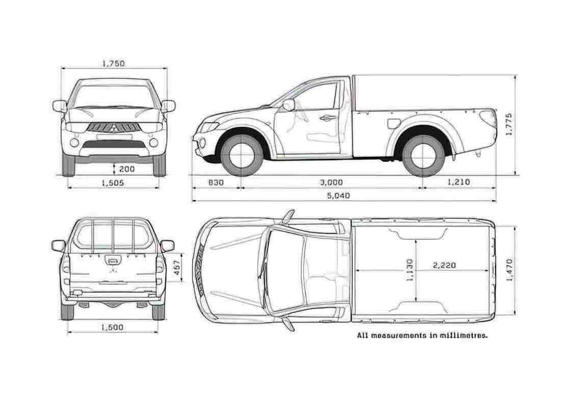 Blueprint Mitsubishi L200 Single Cab Pick up 2008 A4 Photo Print