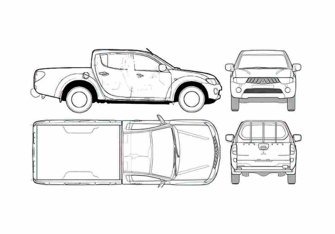 Blueprint Mitsubishi L200 double cub SUV 2006 A4 Photo Print