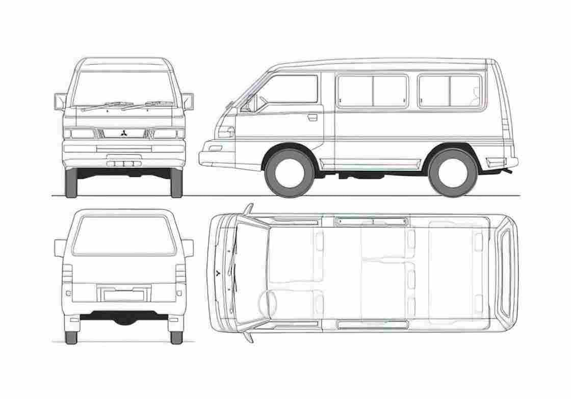 Blueprint Mitsubishi L300 SWB Bus 2005 A4 Photo Print