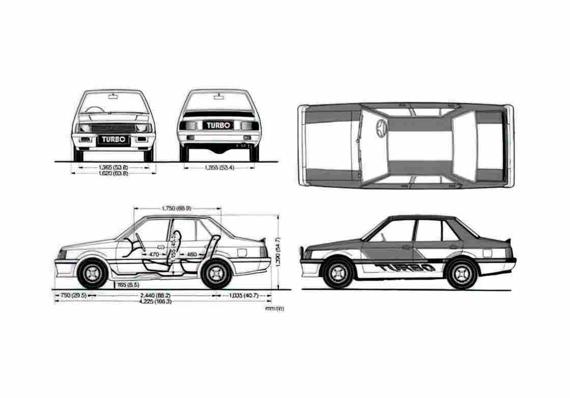 Blueprint Mitsubishi Lancer EX2000 Turbo Sedan 1982 A4 Photo Print