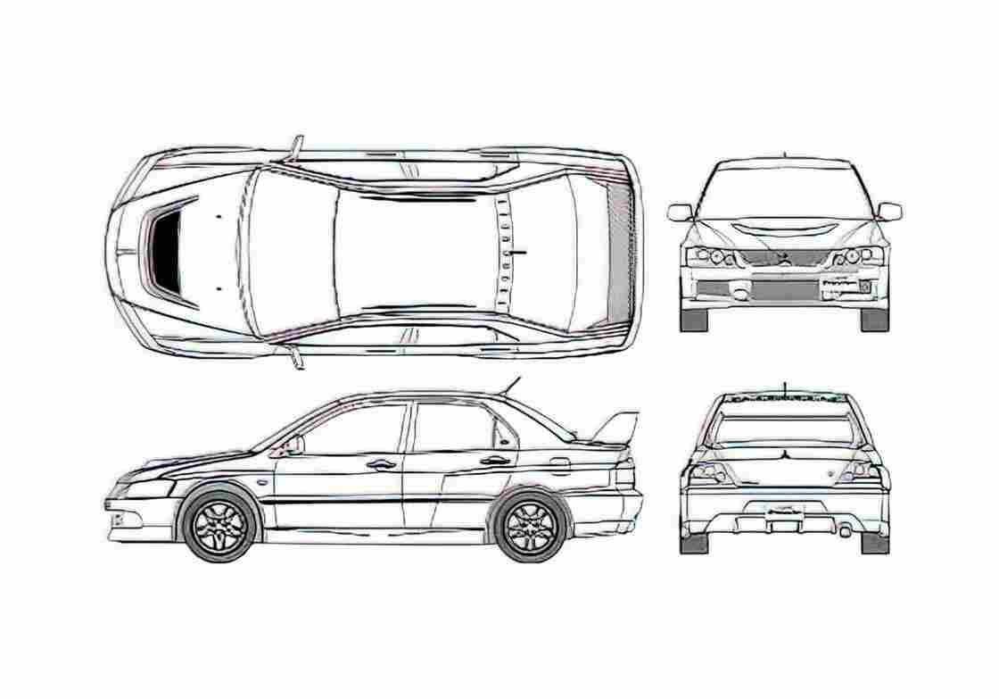 Blueprint Mitsubishi Lancer Evo IX GT Sedan 2006 A4 Photo Print