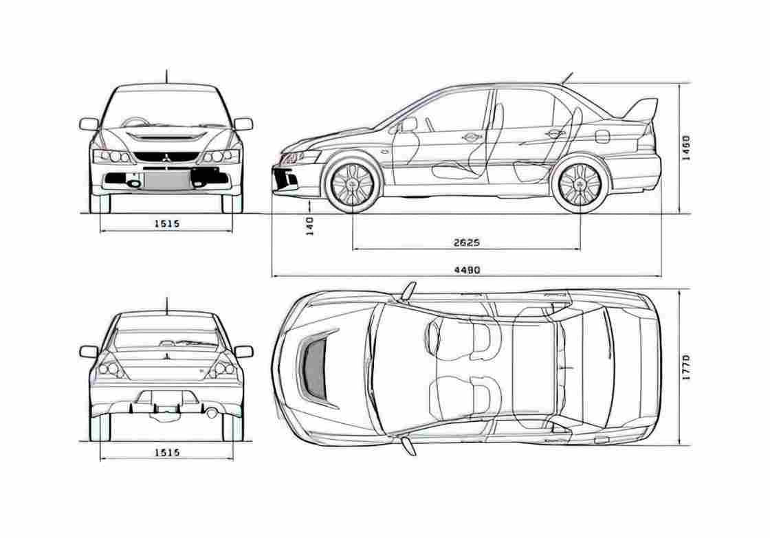 Blueprint Mitsubishi Lancer Evo IX Sedan 2005 A4 Photo Print