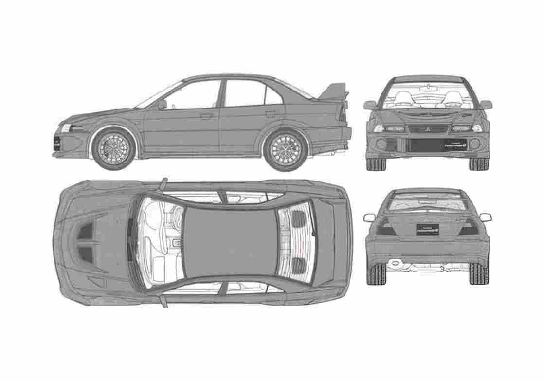 Blueprint Mitsubishi Lancer Evo VI Sedan 2000 A4 Photo Print