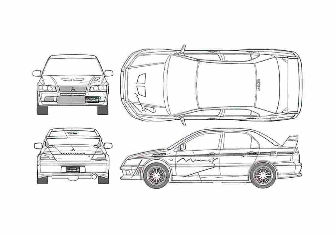 Blueprint Mitsubishi Lancer Evo VII Sedan 1991 A4 Photo Print