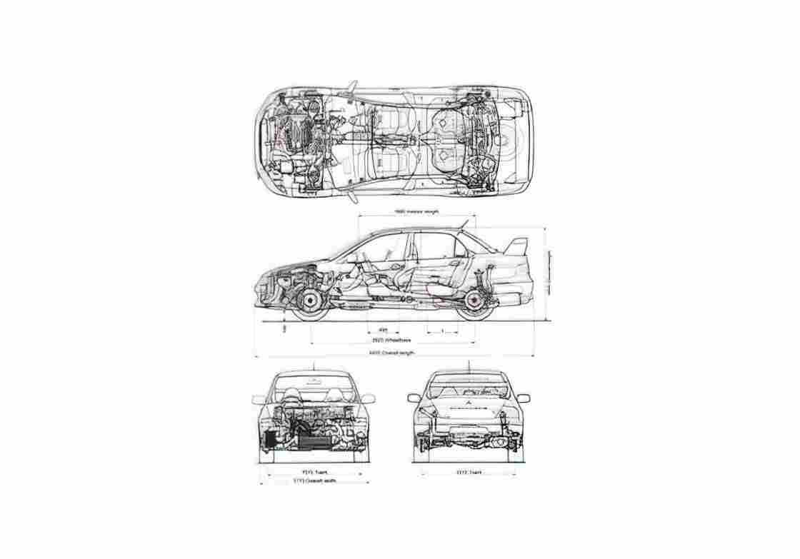 Blueprint Mitsubishi Lancer Evo VII Sedan 2004 A4 Photo Print