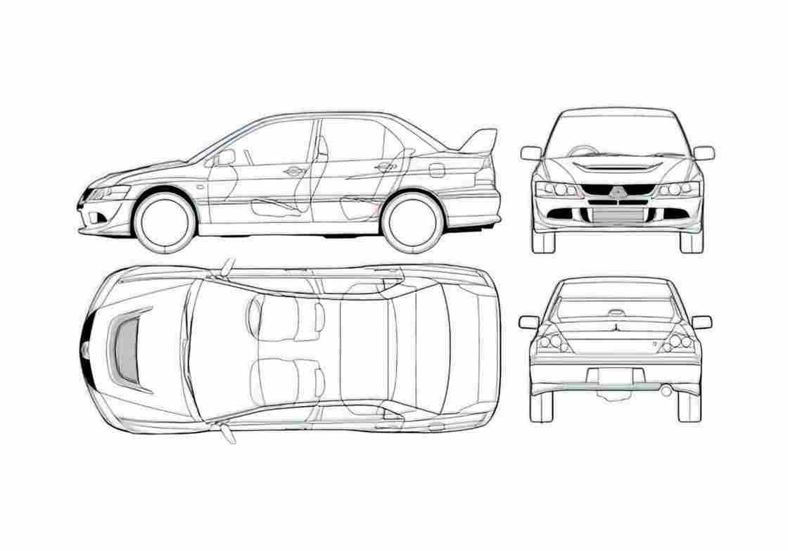 Blueprint Mitsubishi Lancer Evo VIII Sedan 2003 A4 Photo Print