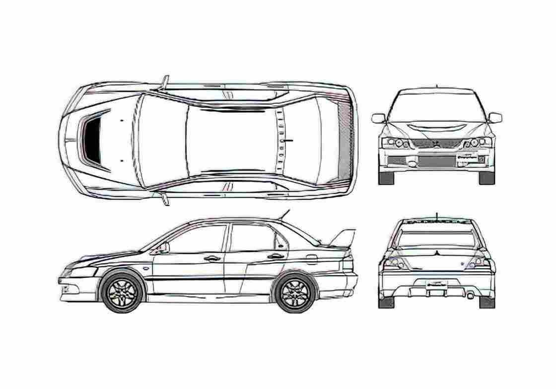 Blueprint Mitsubishi Lancer Evolution IX GT Sedan 2005 A4 Photo Print