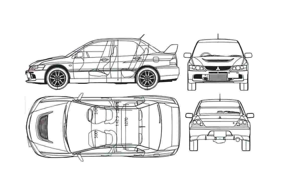 Blueprint Mitsubishi Lancer Evolution IX Sedan 2006 A4 Photo Print