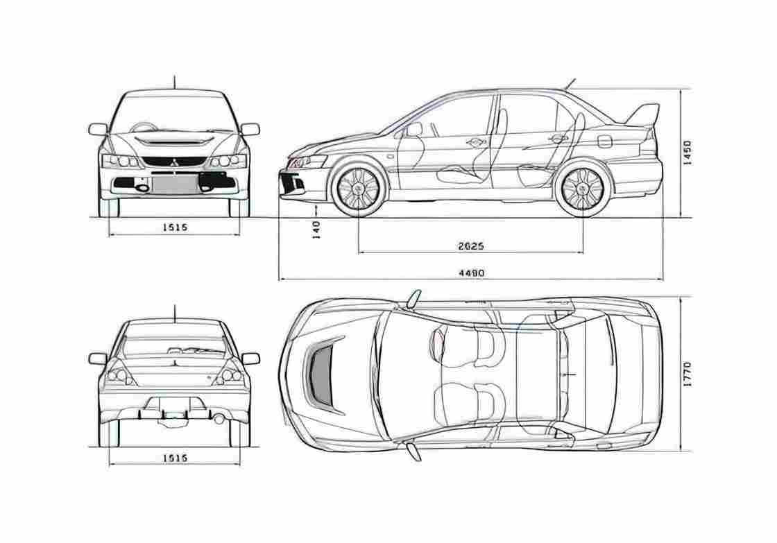 Blueprint Mitsubishi Lancer Evolution IX Sedan 2007 A4 Photo Print