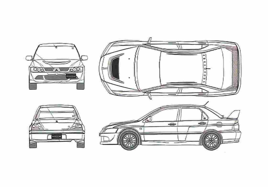 Blueprint Mitsubishi Lancer Evolution VIII MR Sedan 2004 A4 Photo Print