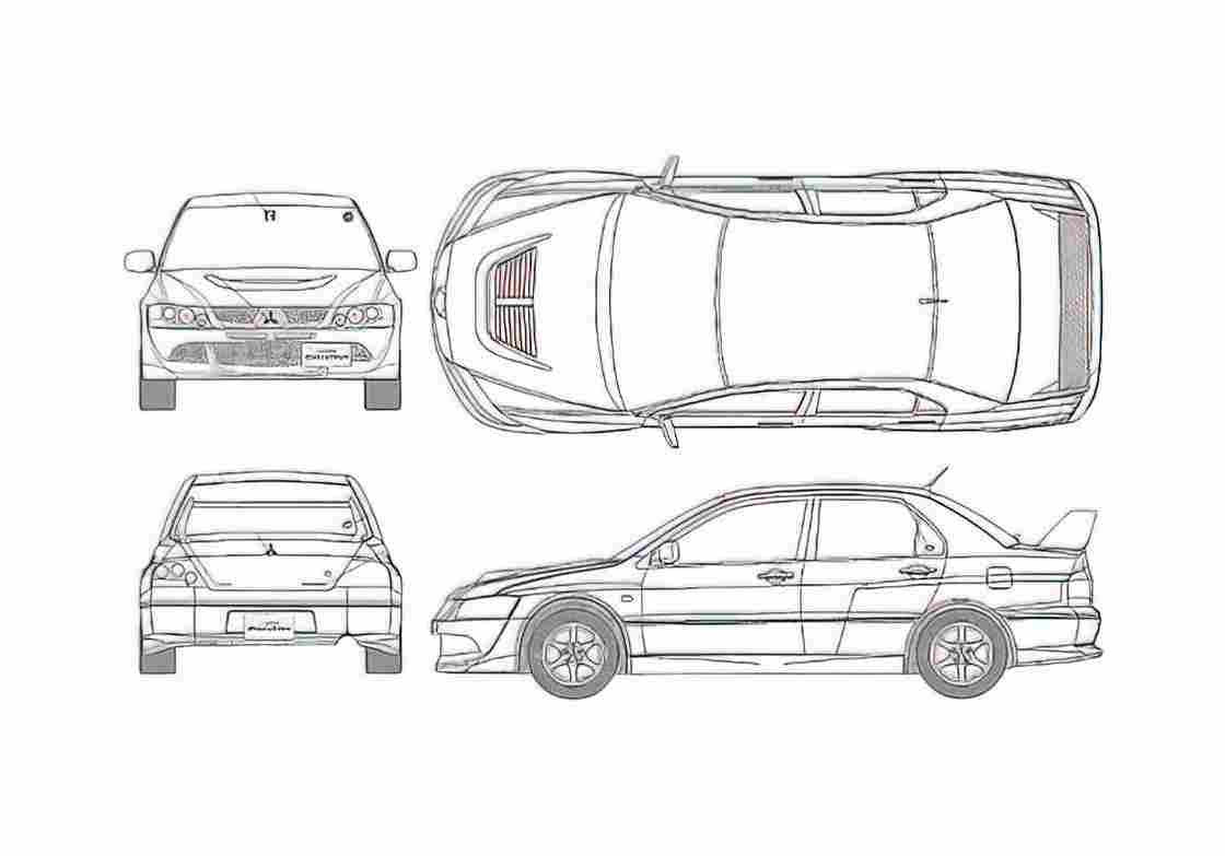 Blueprint Mitsubishi Lancer Evolution VIII Sedan 2006 A4 Photo Print