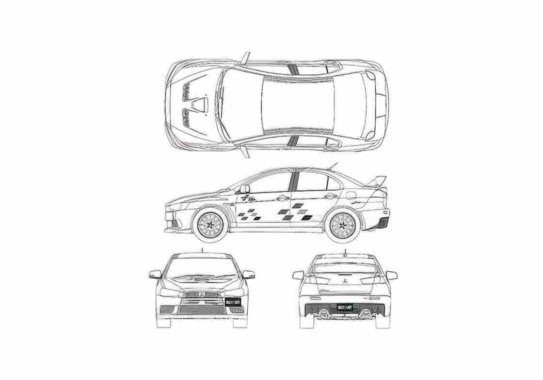Blueprint Mitsubishi Lancer Evolution X Rally Art Sedan 2009 A4 Photo Print