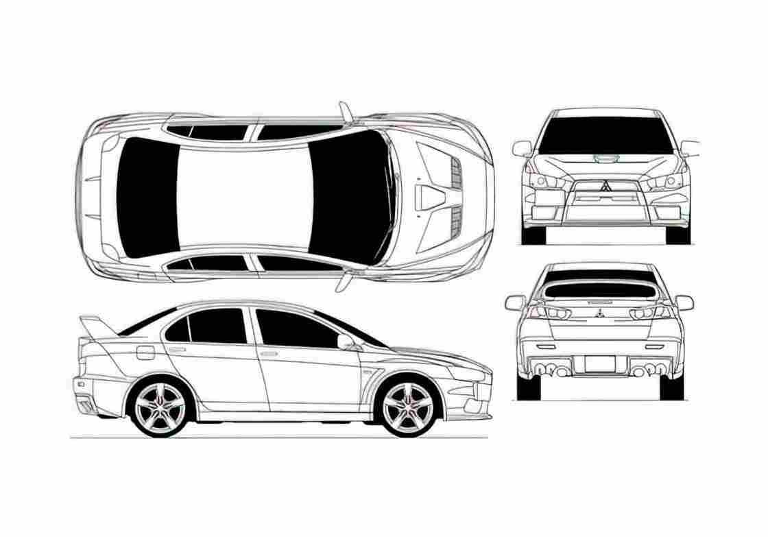 Blueprint Mitsubishi Lancer Evolution X Sedan 2009 A4 Photo Print