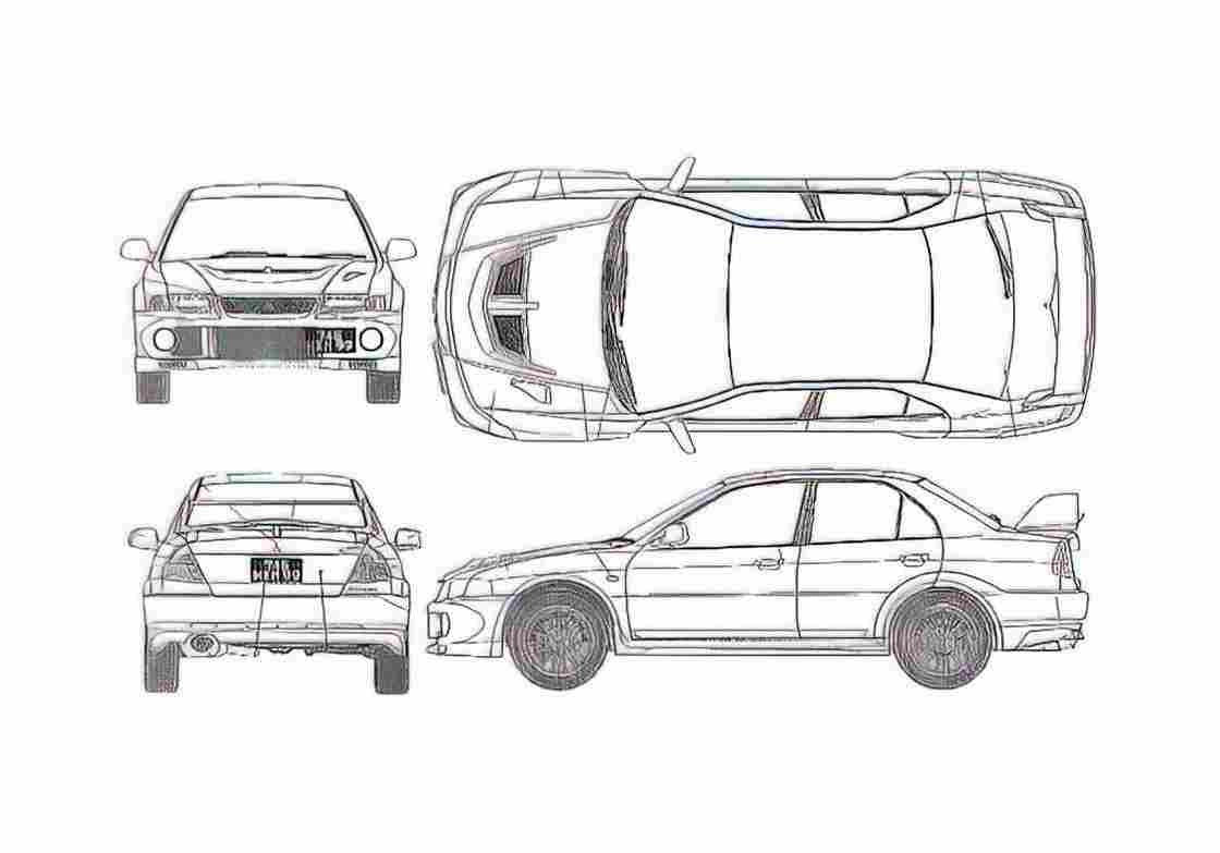 Blueprint Mitsubishi Lancer GSR Evo VI Sedan A4 Photo Print