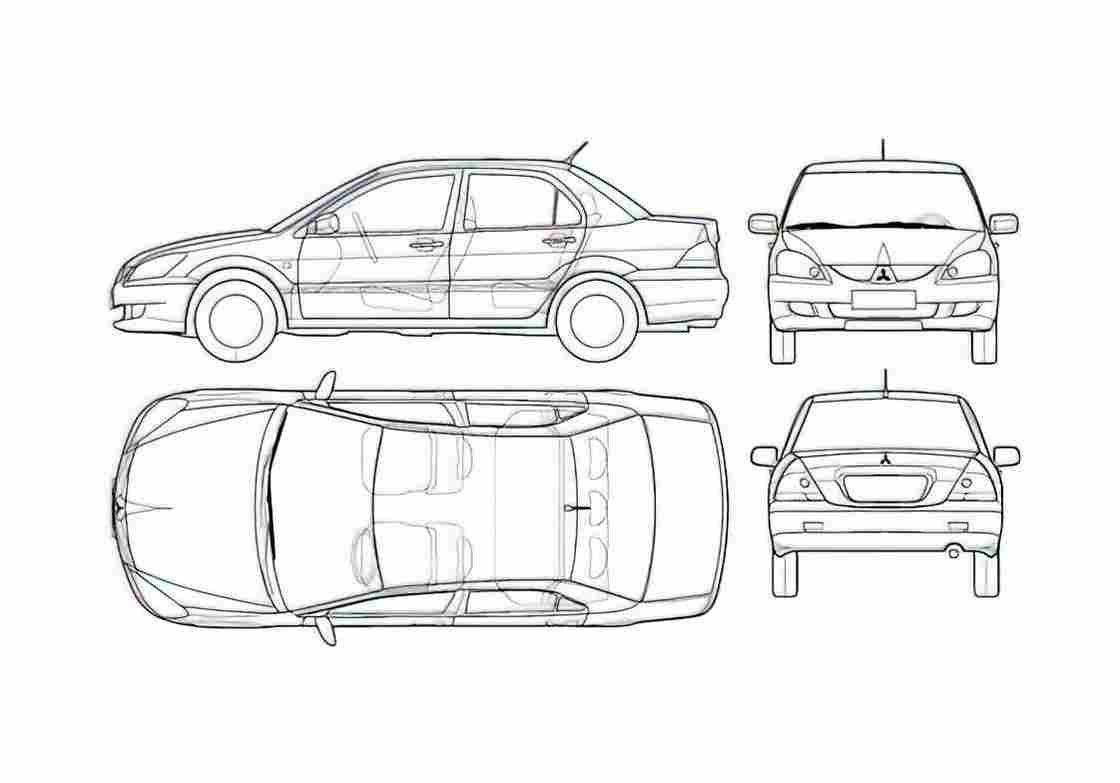 Blueprint Mitsubishi Lancer Sedan 2003 A4 Photo Print