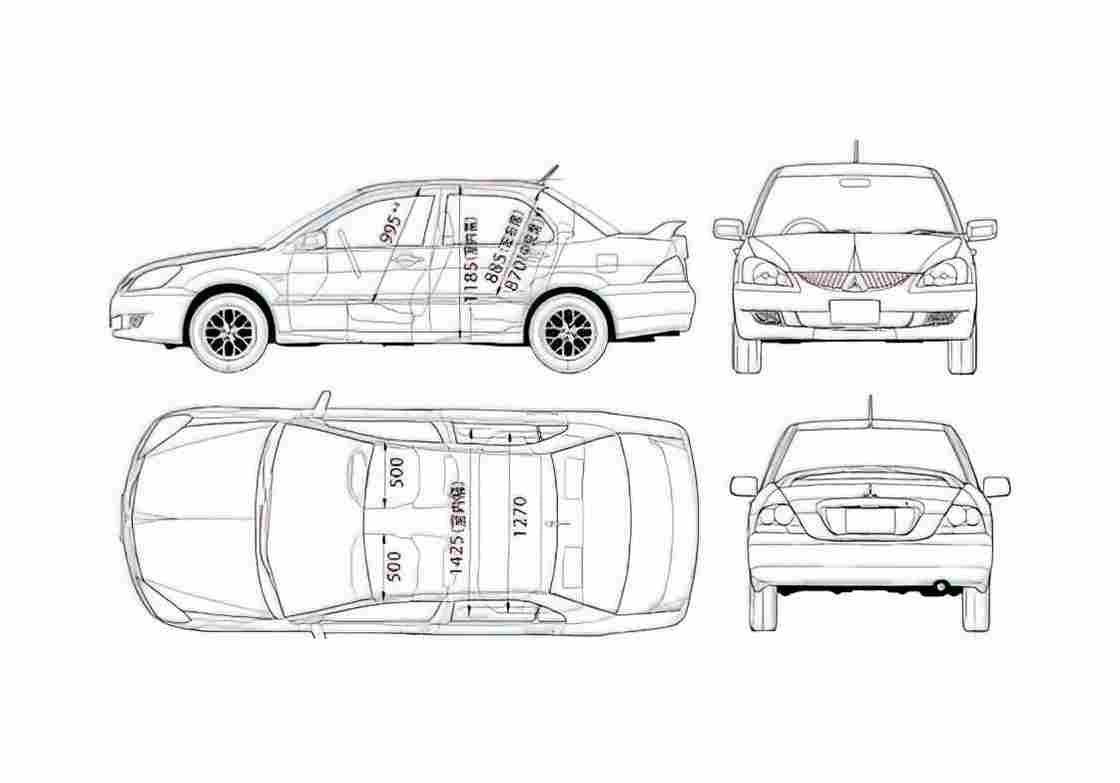 Blueprint Mitsubishi Lancer Sedan 2005 A4 Photo Print