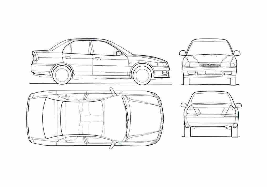 Blueprint Mitsubishi Lancer VI Sedan 1998 A4 Photo Print