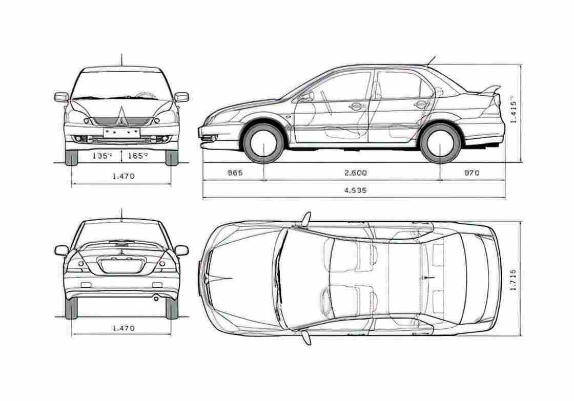 Blueprint Mitsubishi Lancer VII Sedan 2002 A4 Photo Print