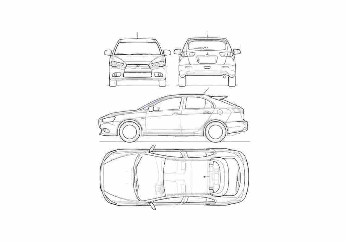 Blueprint Mitsubishi Lancer VIII Sportback Hatchback 2008 A4 Photo Print