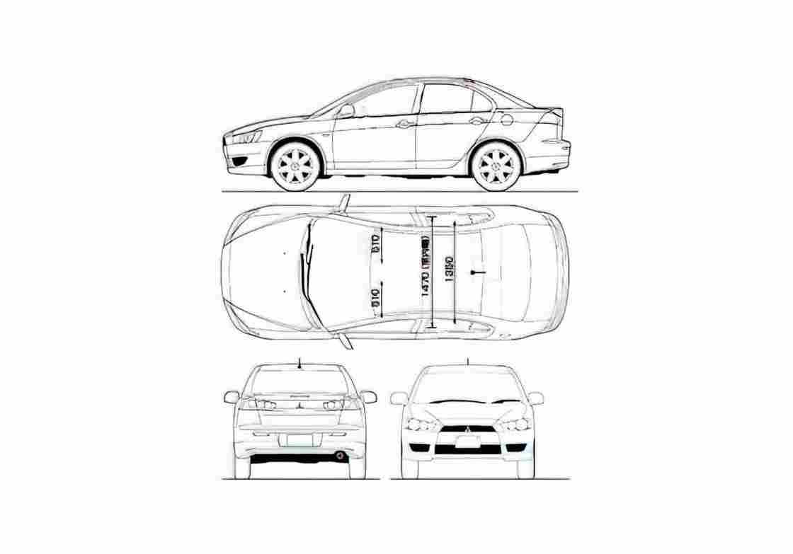 Blueprint Mitsubishi Lancer X Sedan 2008 A4 Photo Print