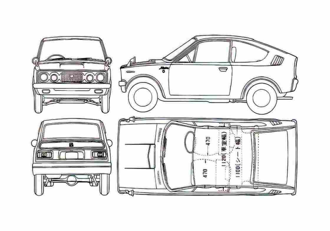 Blueprint Mitsubishi Minica Skipper Hatchback 1971 A4 Photo Print