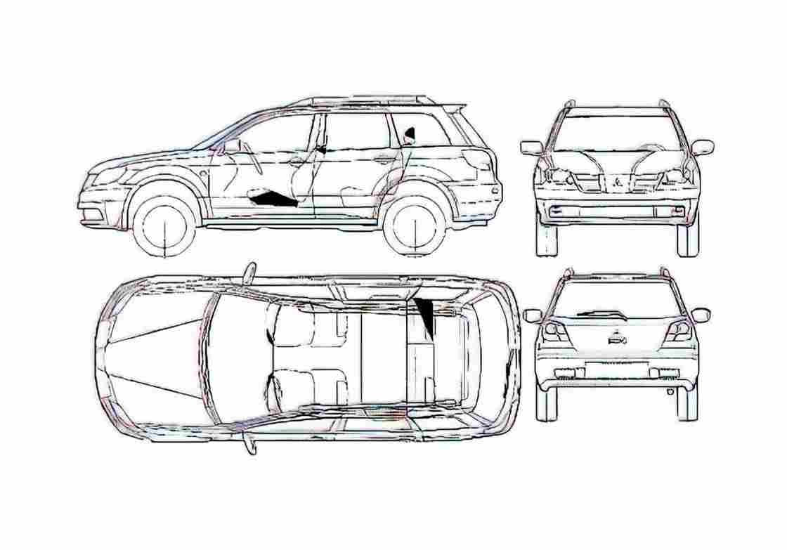Blueprint Mitsubishi Outlander SUV 2004 A4 Photo Print