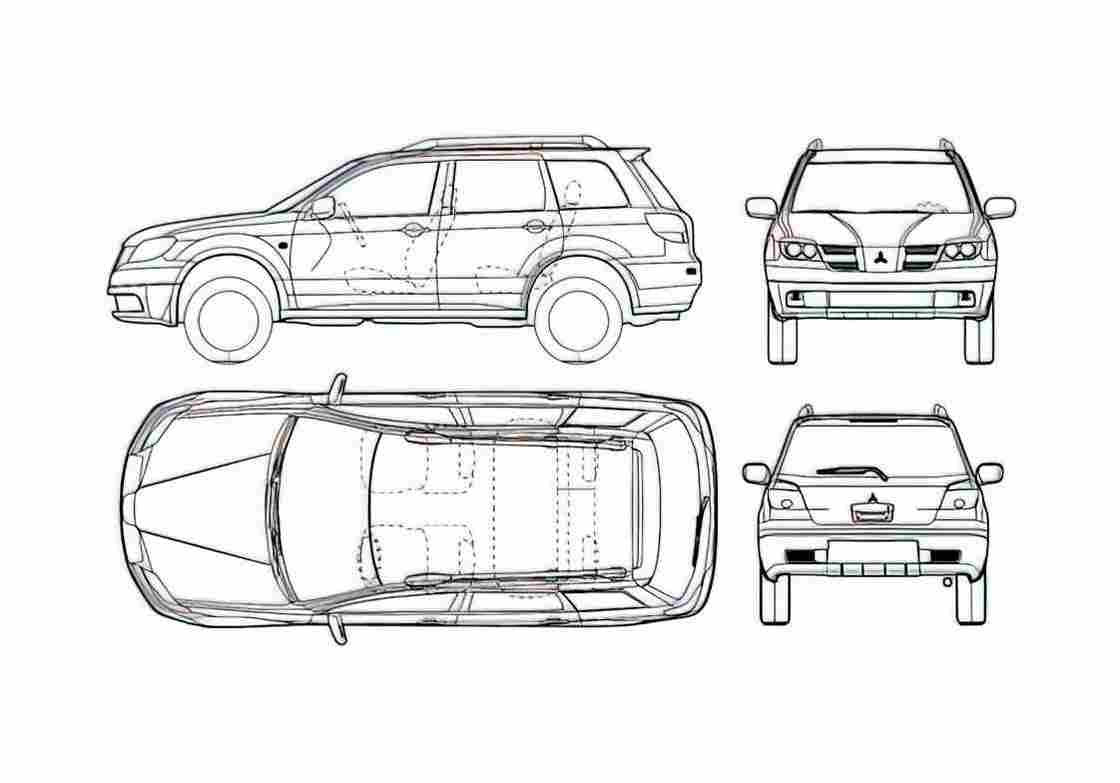 Blueprint Mitsubishi Outlander SUV 2005 A4 Photo Print