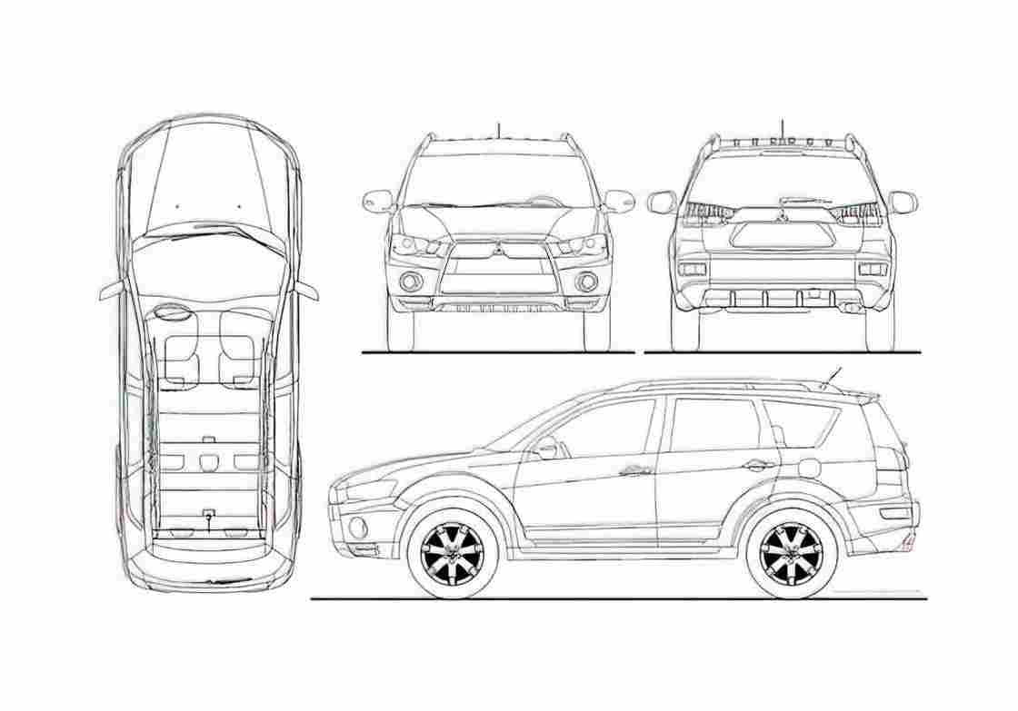 Blueprint Mitsubishi Outlander Wagon 2010 A4 Photo Print