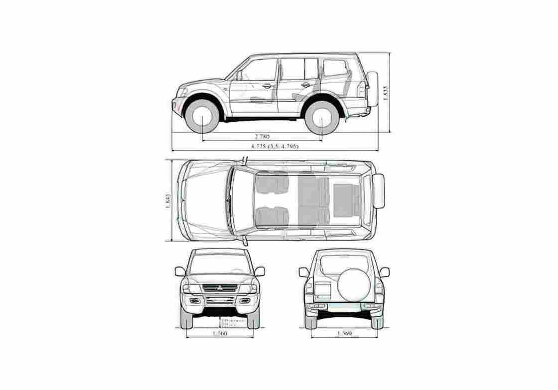 Blueprint Mitsubishi Pajero GLX SUV 1999 A4 Photo Print