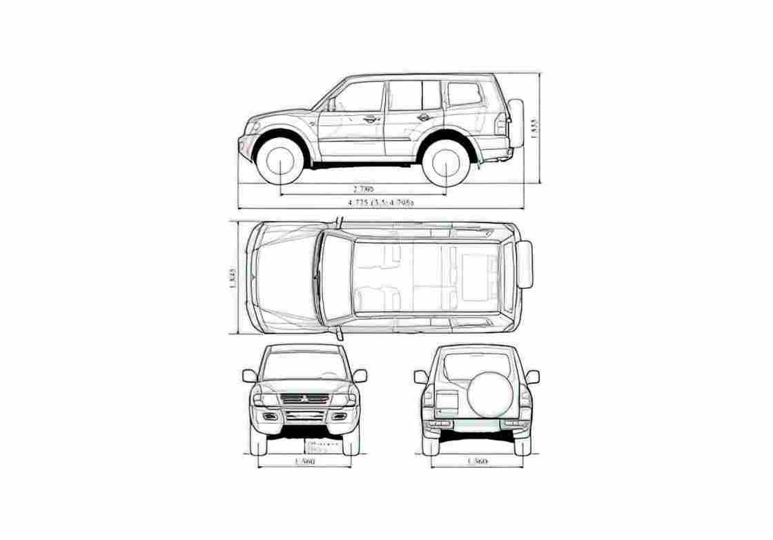 Blueprint Mitsubishi Pajero III SUV 1999 A4 Photo Print
