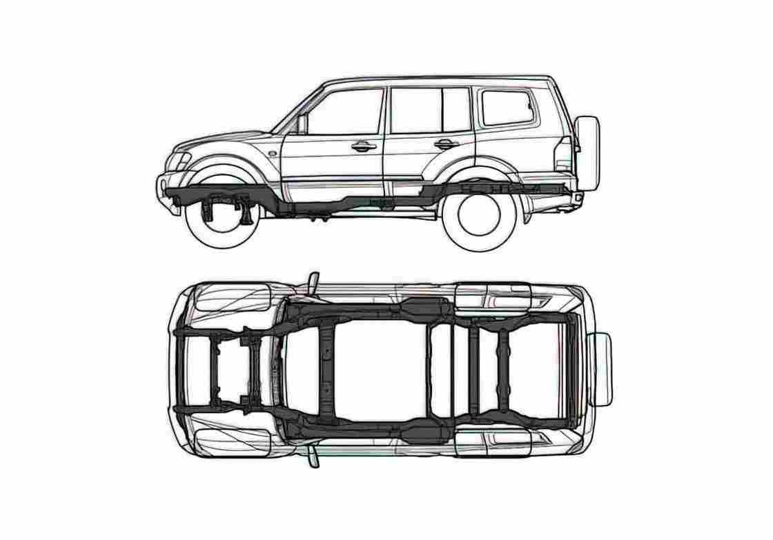 Blueprint Mitsubishi Pajero IV SUV 2007 A4 Photo Print