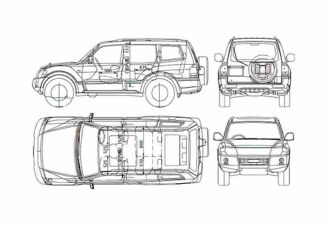 Blueprint Mitsubishi Pajero LWB SUV 2005 A4 Photo Print