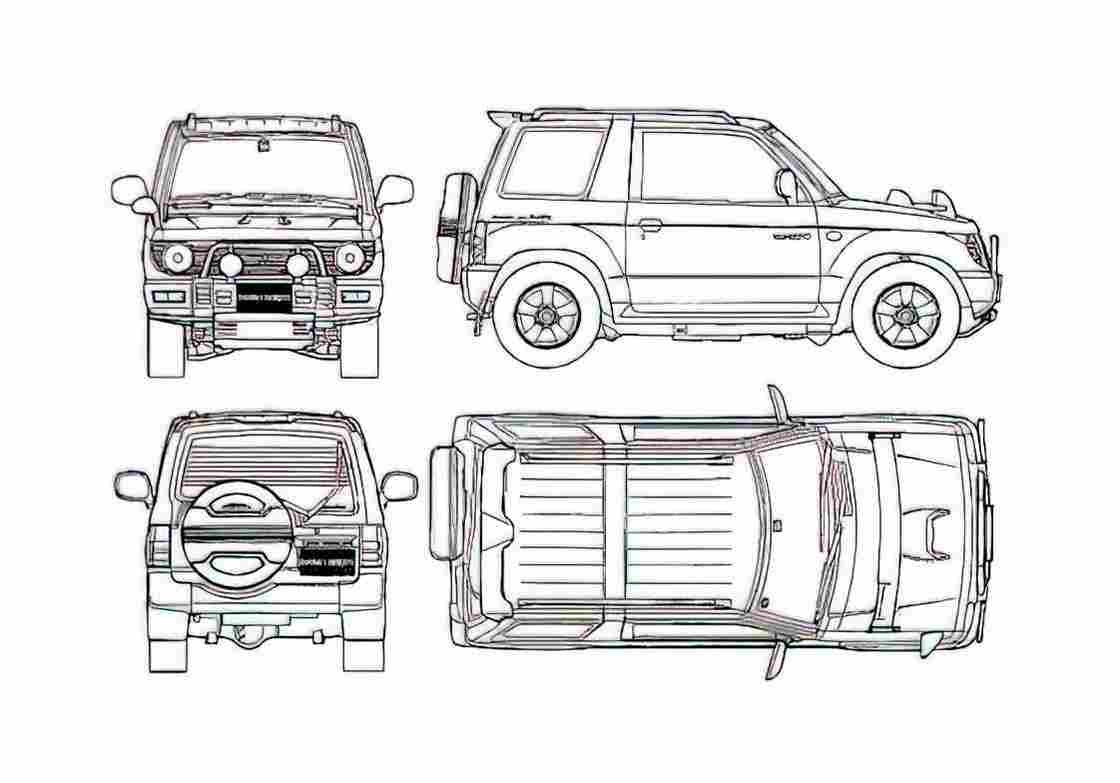 Blueprint Mitsubishi Pajero Mini SUV 1994 A4 Photo Print